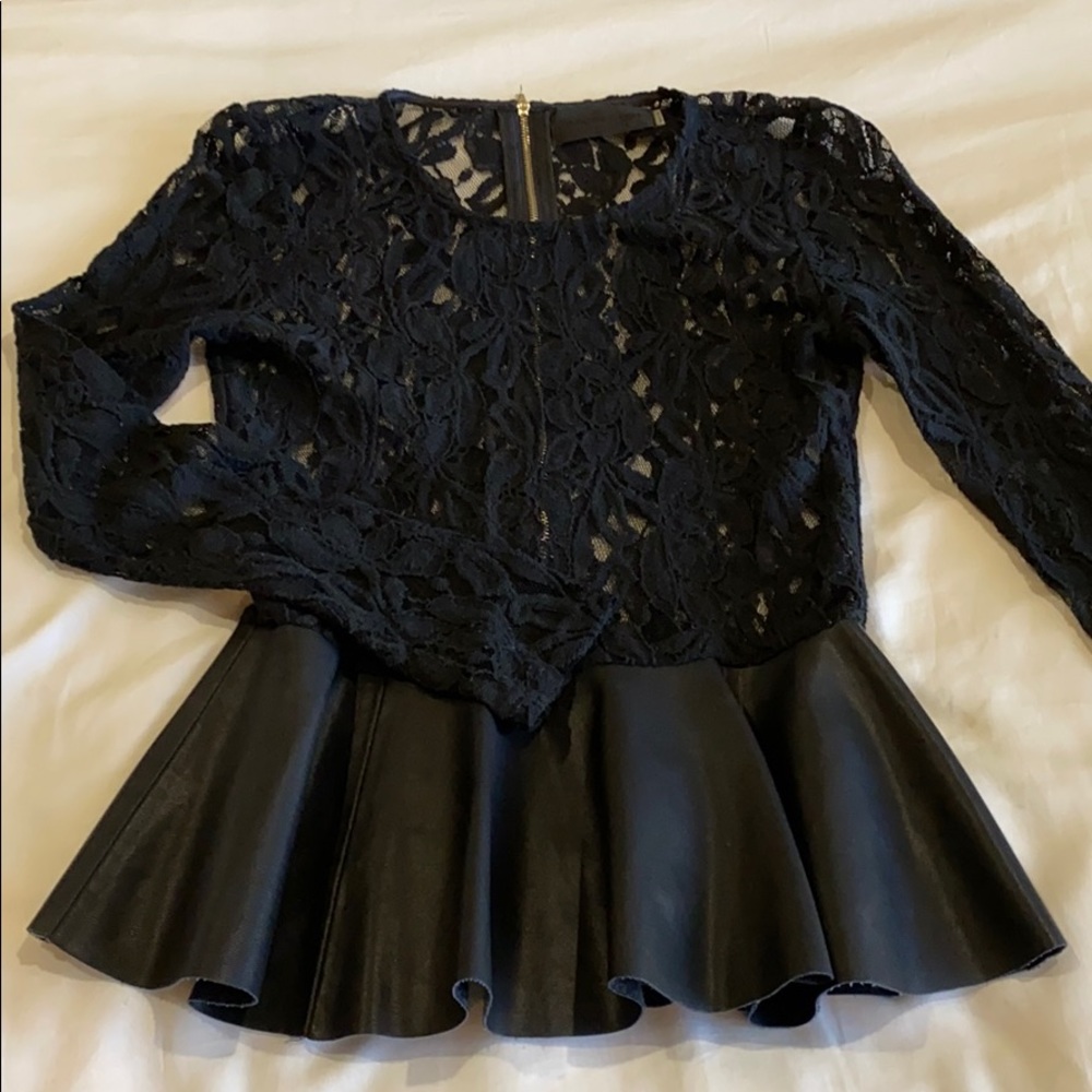 Black lace / leather zip up blouse